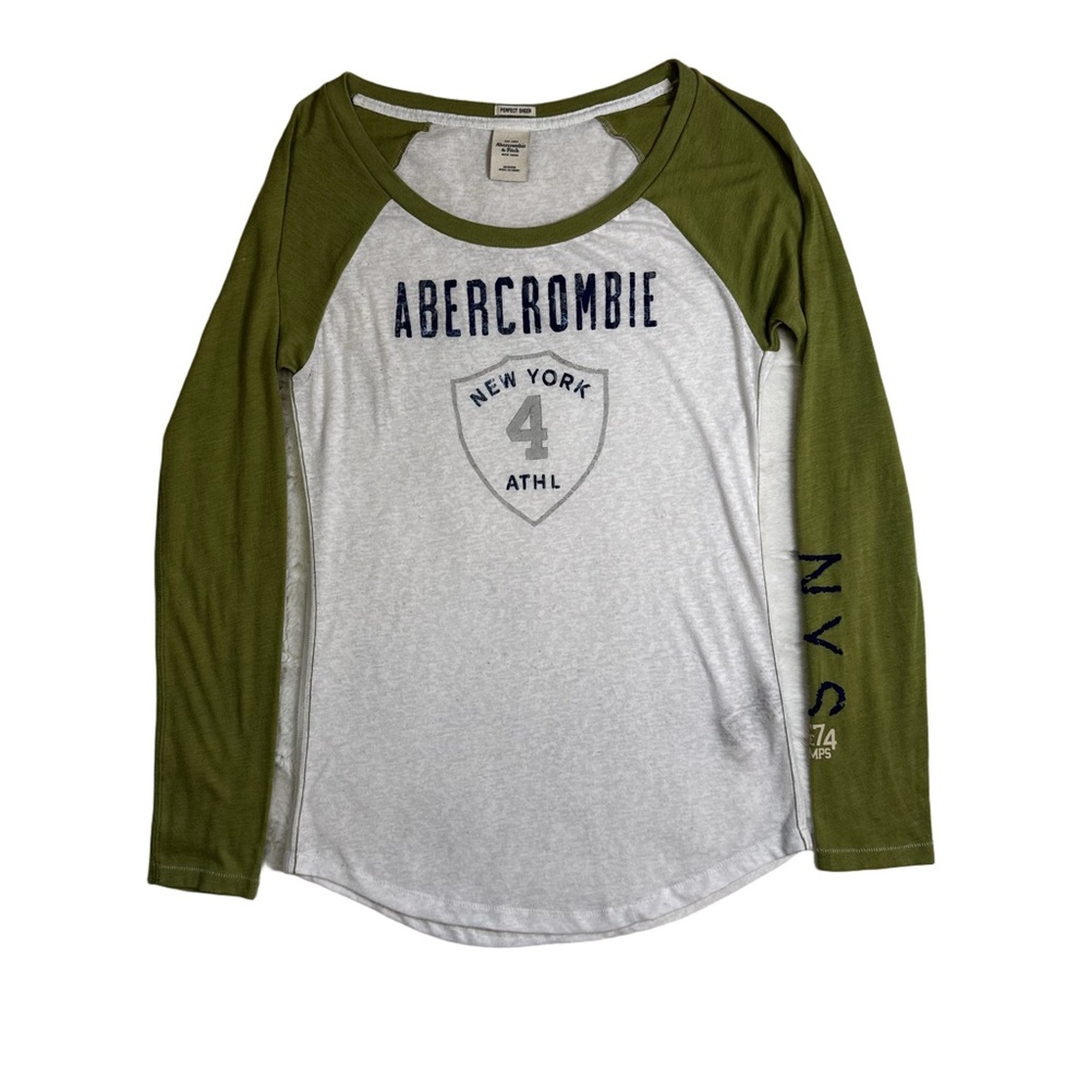 Abercrombie & Fitch Medium Green White Raglan Long Sleeve Shirt Tee Vintage NWOT - Picture 3 of 11